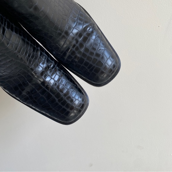 Via Spiga Black Croc Leather Ankle Boots - Picture 2 of 9